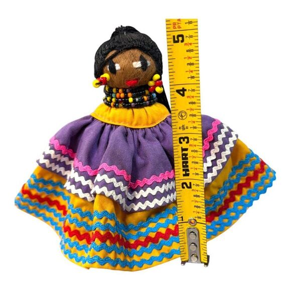 South American Seminole Handcrafted Colorful Fabric Doll Beaded Accents & Dress - Picture 5 of 5